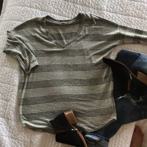 Relaxed stripe sweater.  V neck